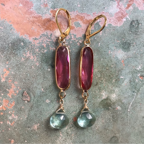 Gold plated Sundance charm earrings rubellite quartz - Picture 14 of 14